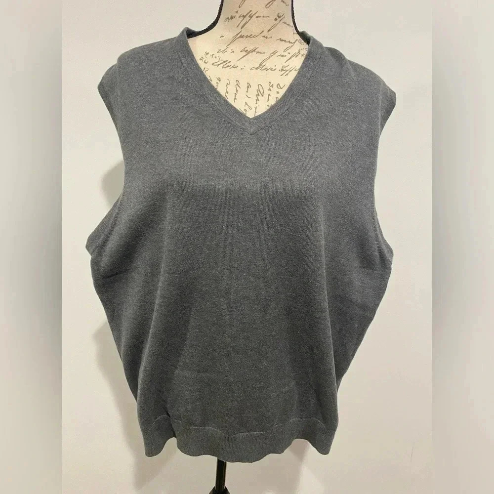 Lands End 100% Supima Cotton Sweater Vest. Gray. Size XL 46-48.